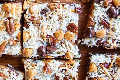 Overhead shot of magic cookie bars ready to eat